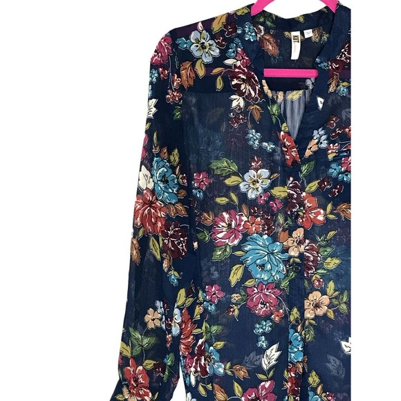 NEW Kut From The Kloth Sinclair Navy Blue Sheer Floral Blouse Size Small - Picture 7 of 12